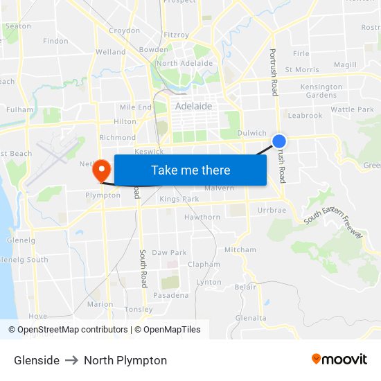 Glenside to North Plympton map