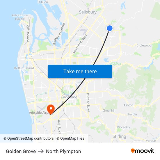 Golden Grove to North Plympton map