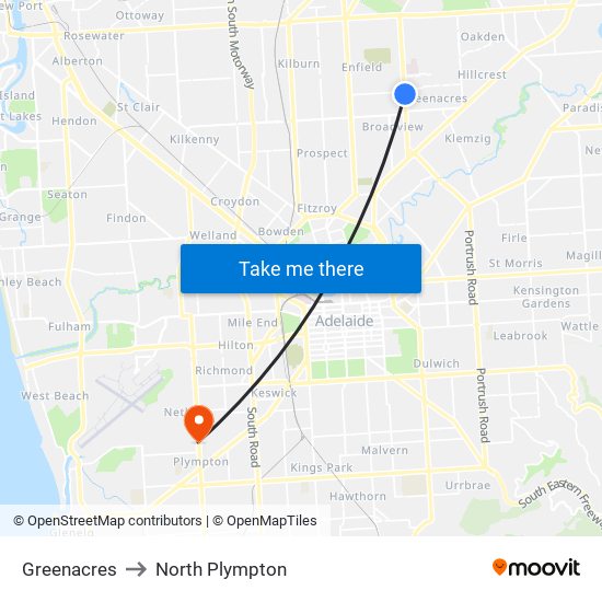Greenacres to North Plympton map