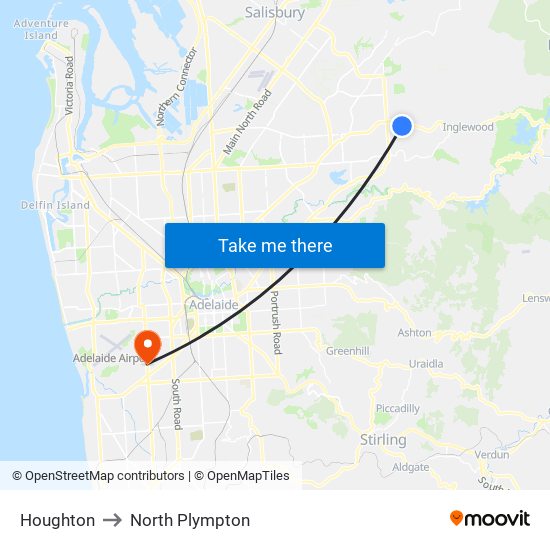 Houghton to North Plympton map