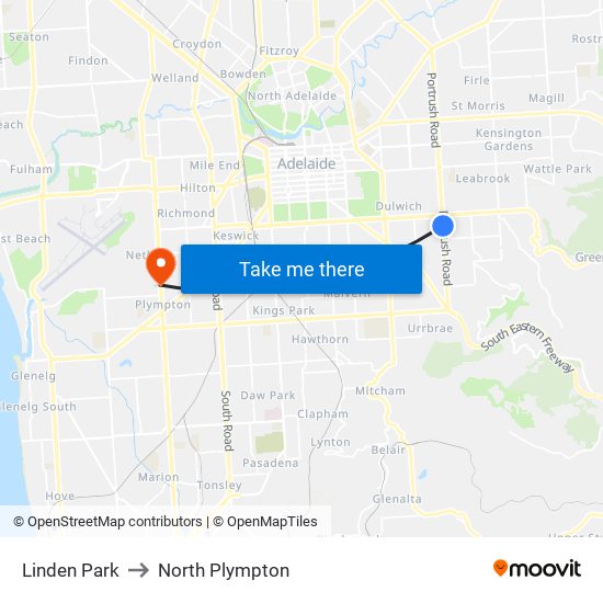 Linden Park to North Plympton map