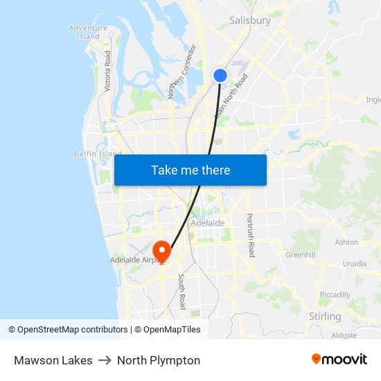 Mawson Lakes to North Plympton map