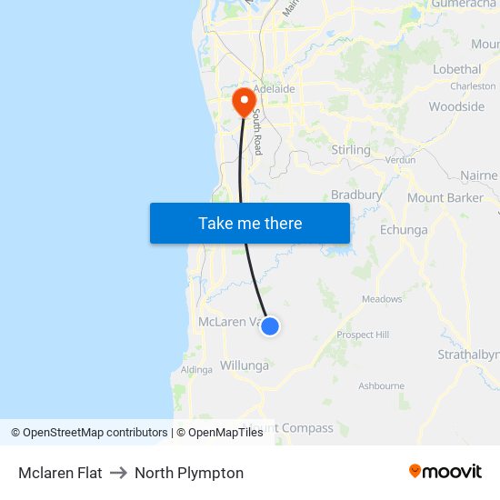 Mclaren Flat to North Plympton map