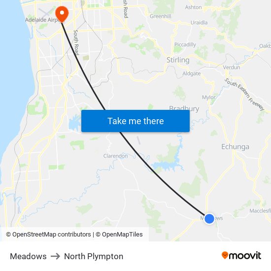 Meadows to North Plympton map