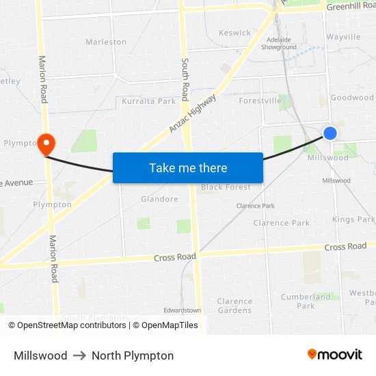 Millswood to North Plympton map
