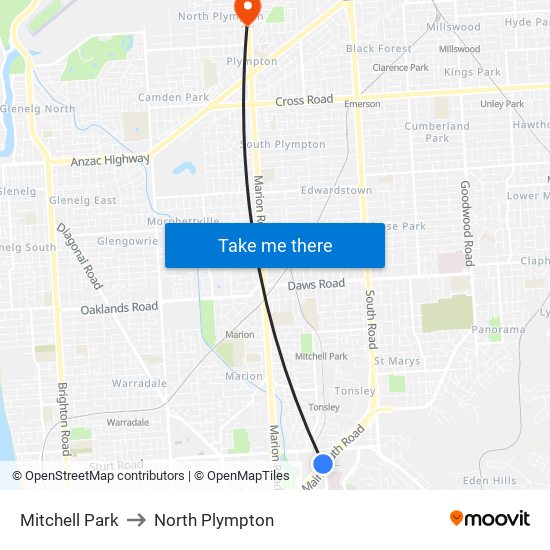 Mitchell Park to North Plympton map