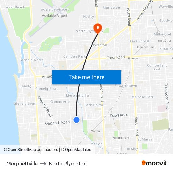 Morphettville to North Plympton map