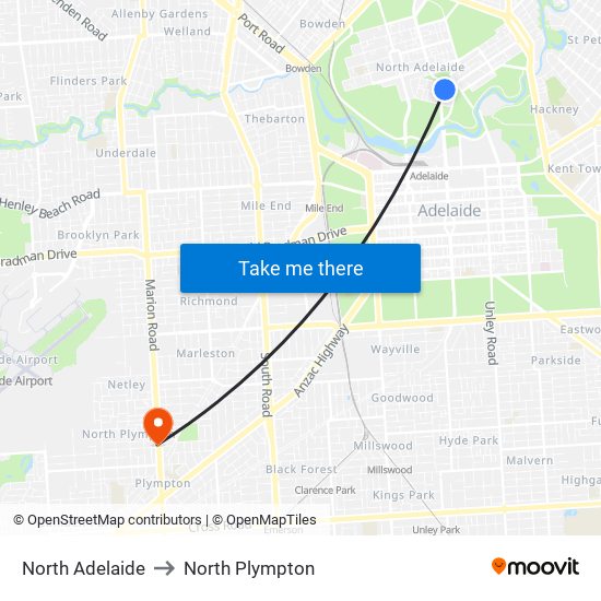 North Adelaide to North Plympton map