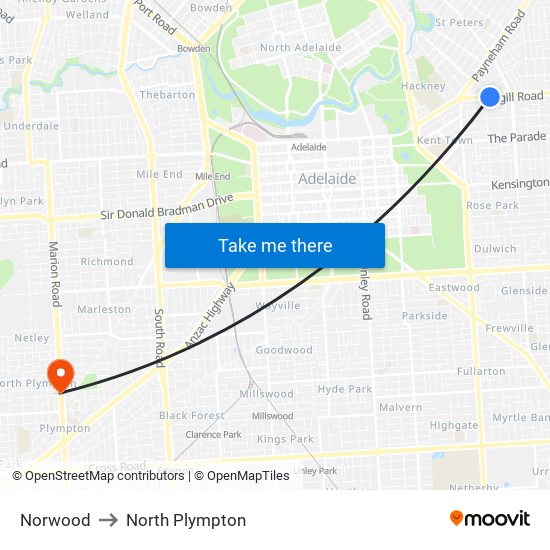 Norwood to North Plympton map