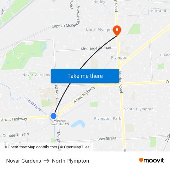 Novar Gardens to North Plympton map