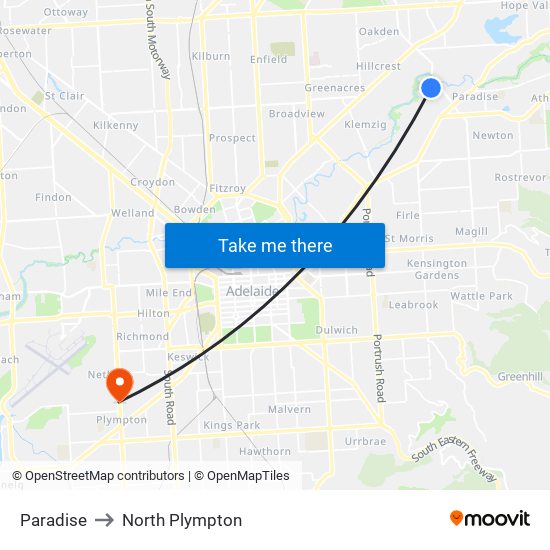 Paradise to North Plympton map