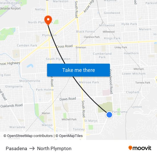 Pasadena to North Plympton map