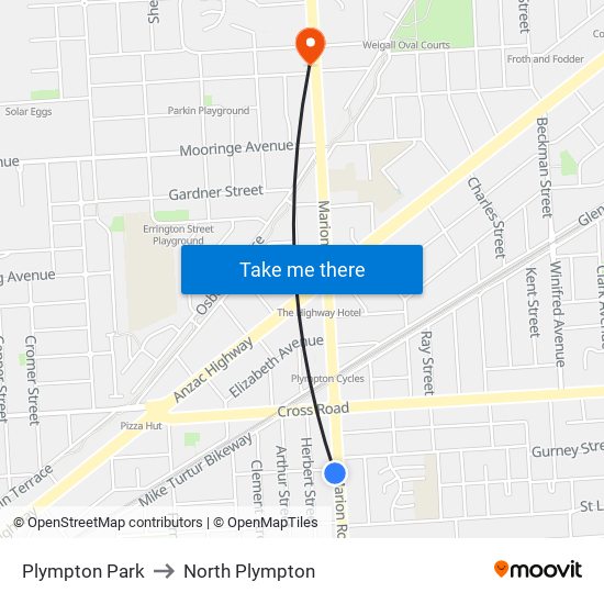 Plympton Park to North Plympton map