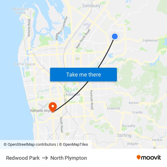 Redwood Park to North Plympton map