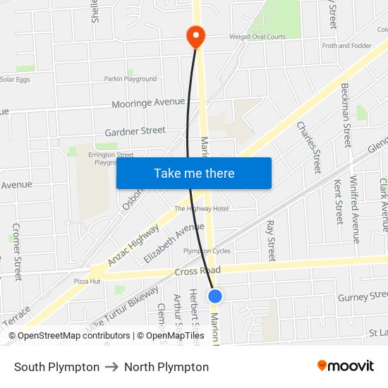 South Plympton to North Plympton map