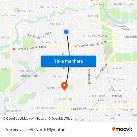 Torrensville to North Plympton map