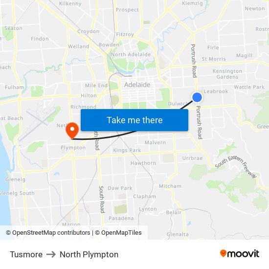 Tusmore to North Plympton map