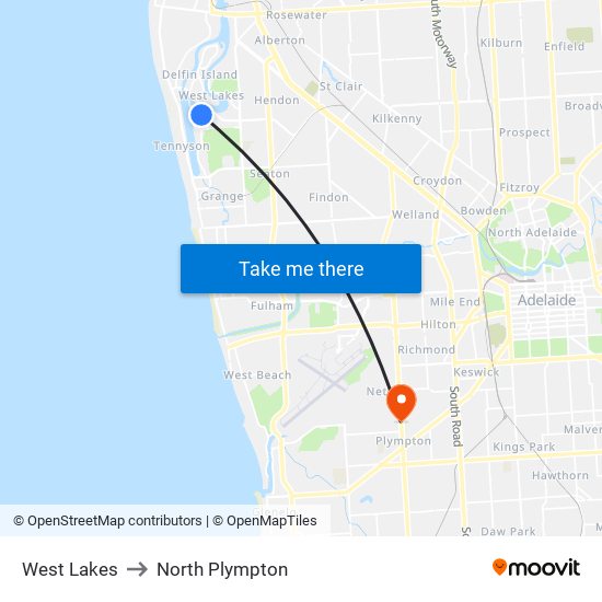 West Lakes to North Plympton map