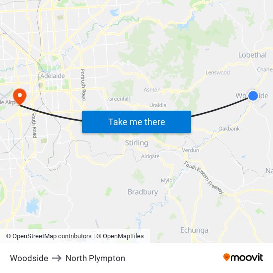 Woodside to North Plympton map