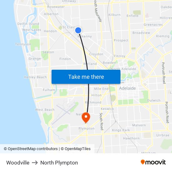 Woodville to North Plympton map