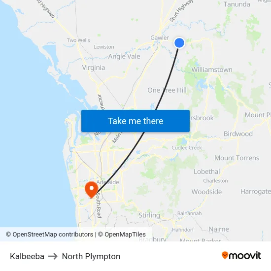 Kalbeeba to North Plympton map