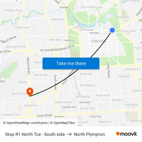 Stop R1 North Tce - South side to North Plympton map