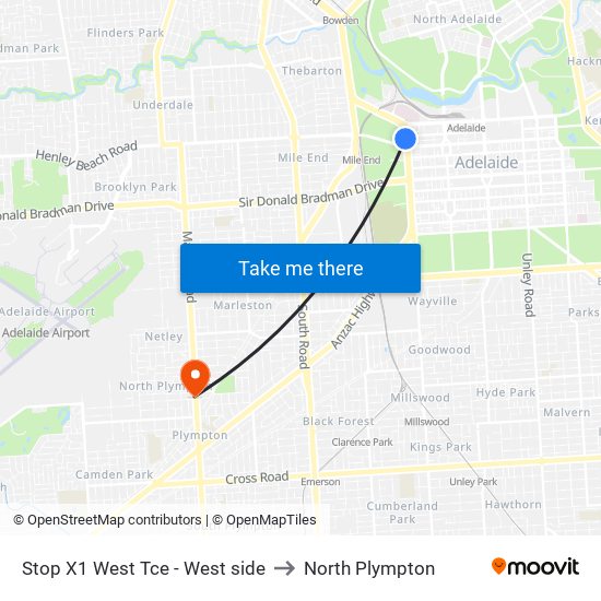 Stop X1 West Tce - West side to North Plympton map