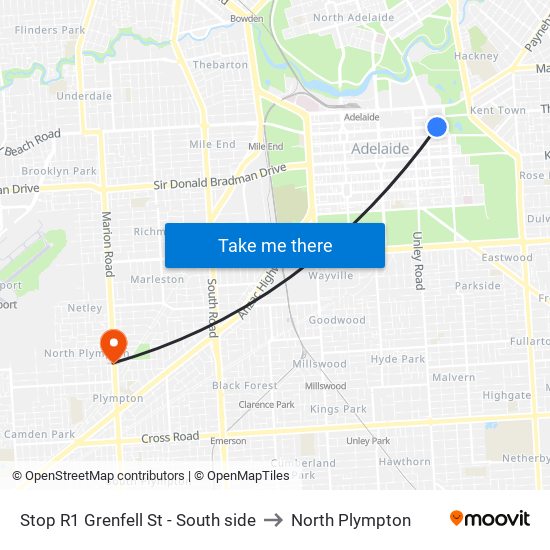 Stop R1 Grenfell St - South side to North Plympton map