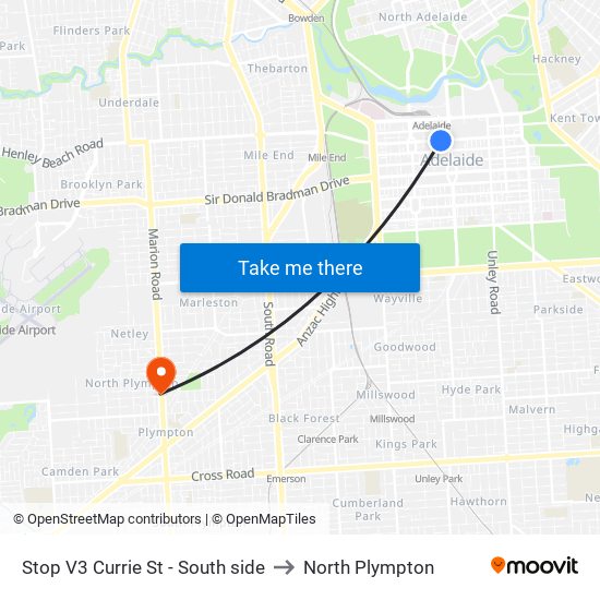 Stop V3 Currie St - South side to North Plympton map