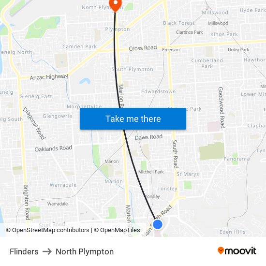 Flinders to North Plympton map