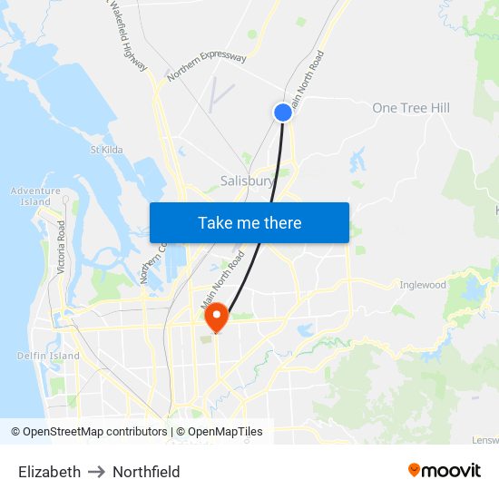 Elizabeth to Northfield map