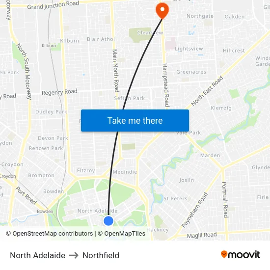 North Adelaide to Northfield map