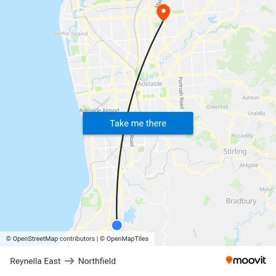 Reynella East to Northfield map