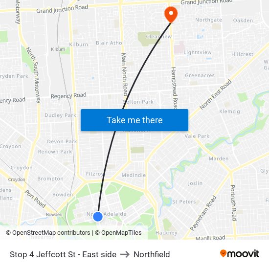 Stop 4 Jeffcott St - East side to Northfield map