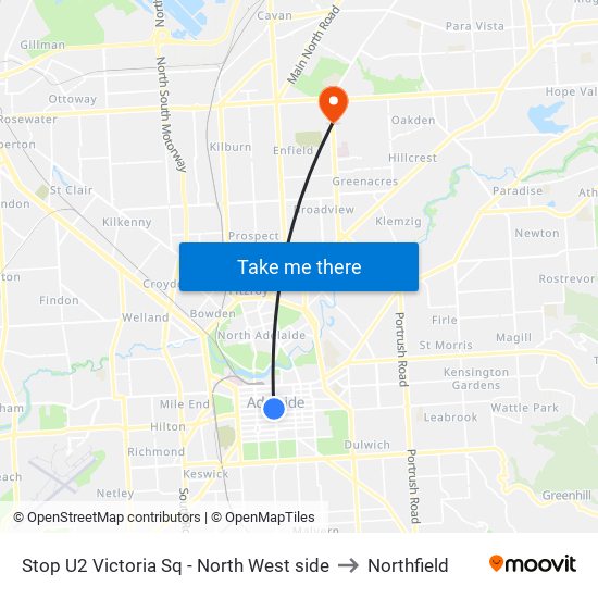 Stop U2 Victoria Sq - North West side to Northfield map