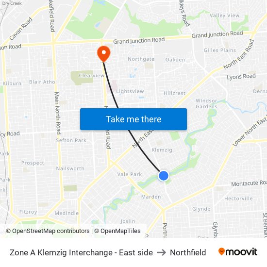 Zone A Klemzig Interchange - East side to Northfield map