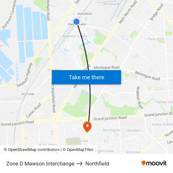 Zone D Mawson Interchange to Northfield map