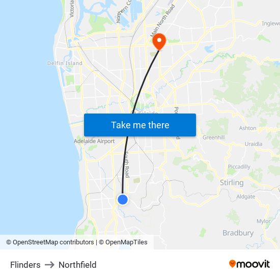 Flinders to Northfield map