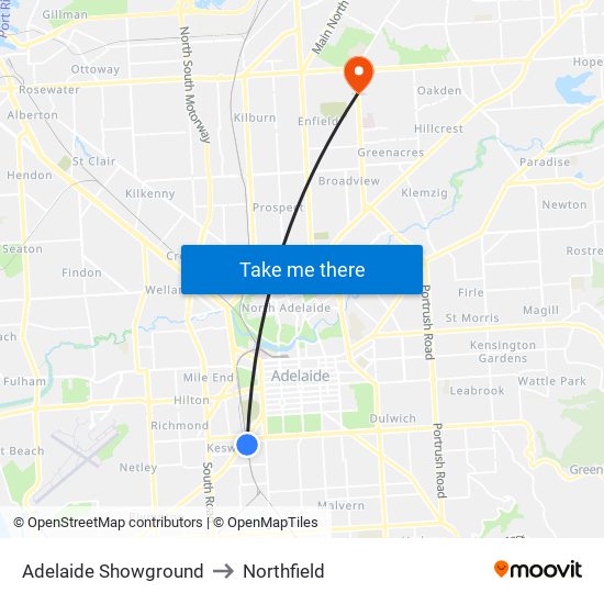 Adelaide Showground to Northfield map