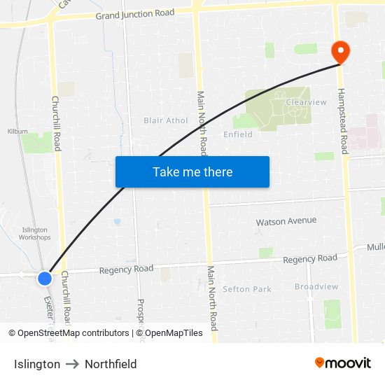 Islington to Northfield map