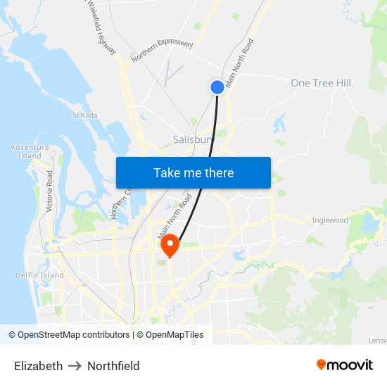 Elizabeth to Northfield map