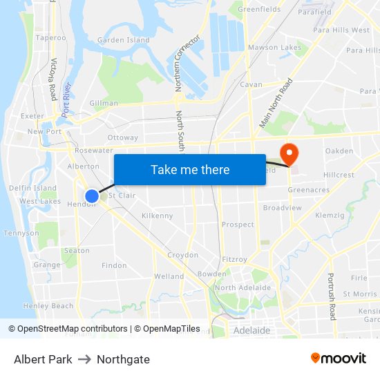 Albert Park to Northgate map