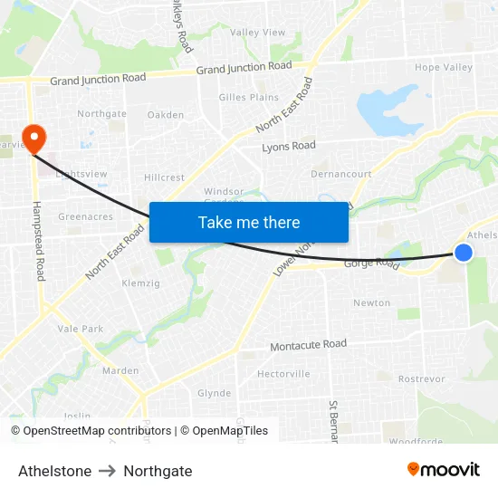 Athelstone to Northgate map