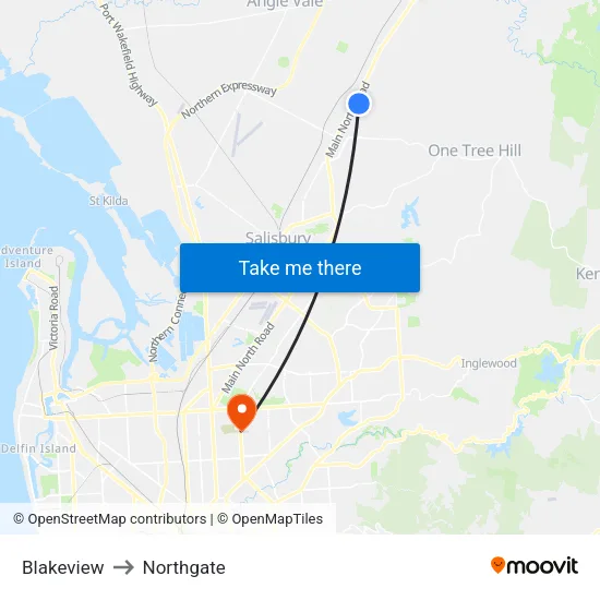 Blakeview to Northgate map