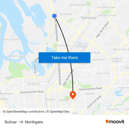 Bolivar to Northgate map