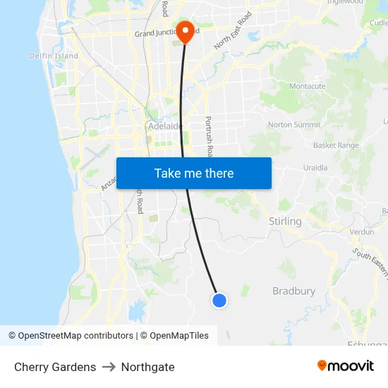 Cherry Gardens to Northgate map
