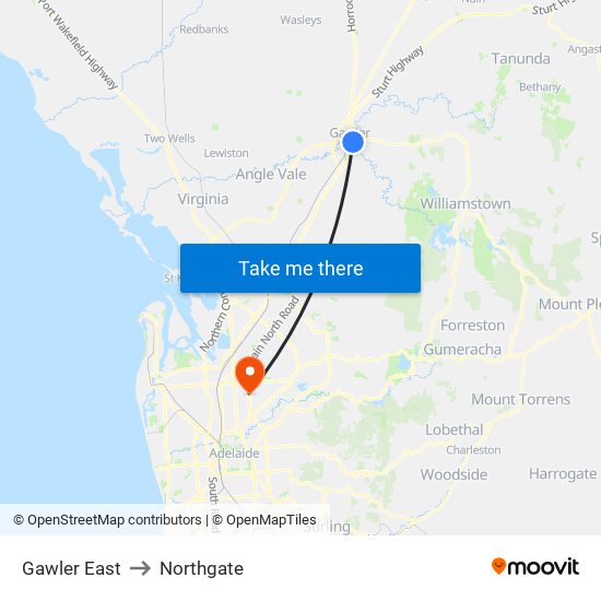 Gawler East to Northgate map