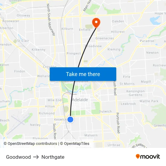 Goodwood to Northgate map