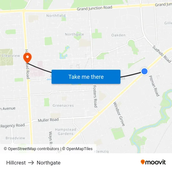 Hillcrest to Northgate map