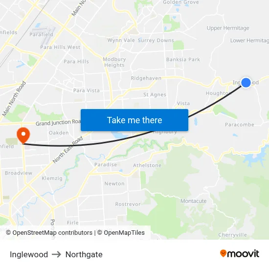 Inglewood to Northgate map